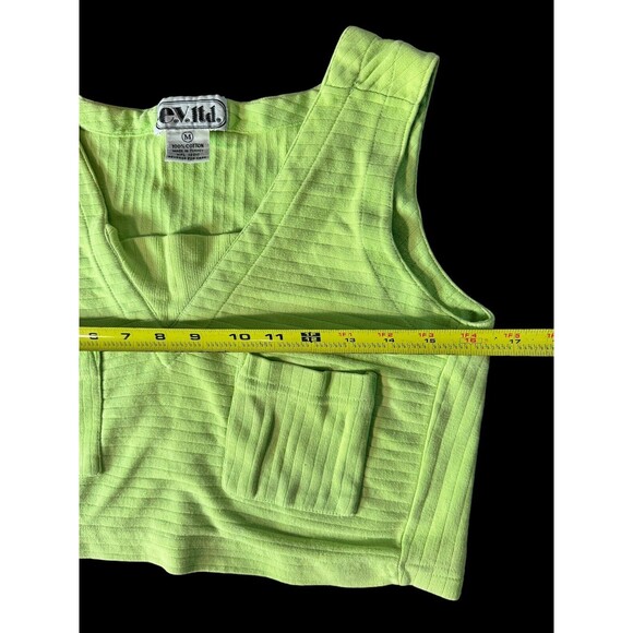 Vtg Women’s v neck tank top E.V. LTD With 2 Front Pockets Size M Lime Green - Picture 5 of 8
